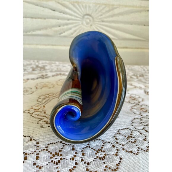 Vintage MCM Murano Encased Glass Conch Shell Brown Cobalt blue - Picture 7 of 12